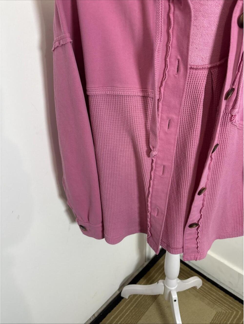 American Eagle Pink Waffle Knit Shacket Medium Hoodie Button Up - Picture 5 of 14
